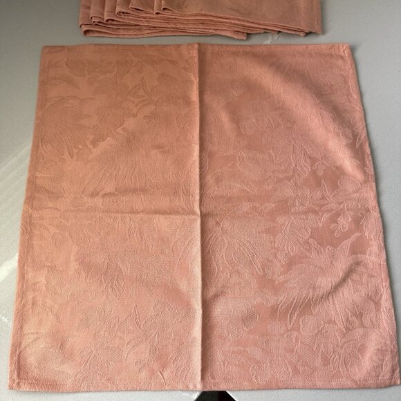 Set of 8 Vintage Damask Napkins 17x17" Square Floral Coral Warm Pink - Picture 5 of 7